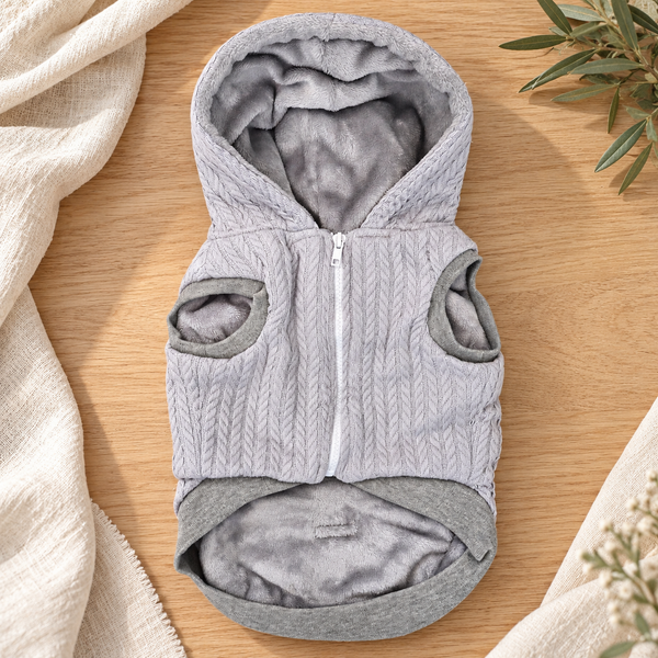 Dear Pet Co Knit-Lined Dog Hoodie | Light Grey