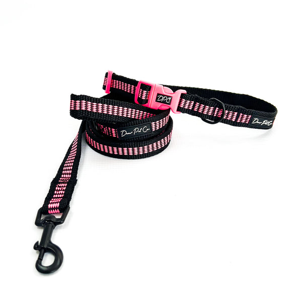 Webbing Leash | Black & Pink Stripe