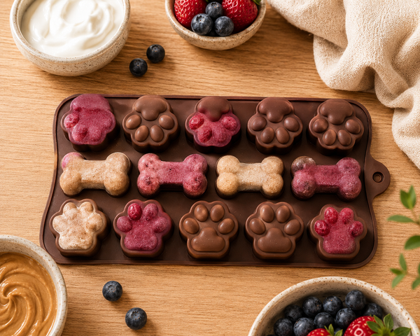 Dog Treat Freezer Mould | Bone & Paw Shapes | Brown