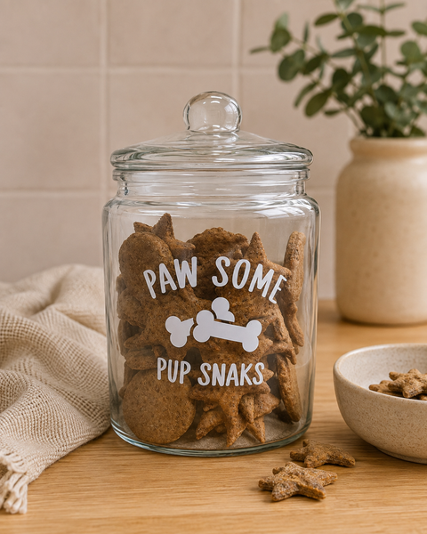 Dear Pet Co Glass Dog Treat Jar | Pawsome Pup Snaks | 4L