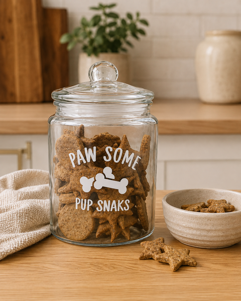 Dear Pet Co Glass Dog Treat Jar | Pawsome Pup Snaks | 4L