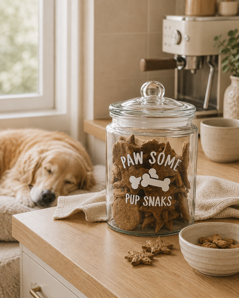 Dear Pet Co Glass Dog Treat Jar | Pawsome Pup Snaks | 4L