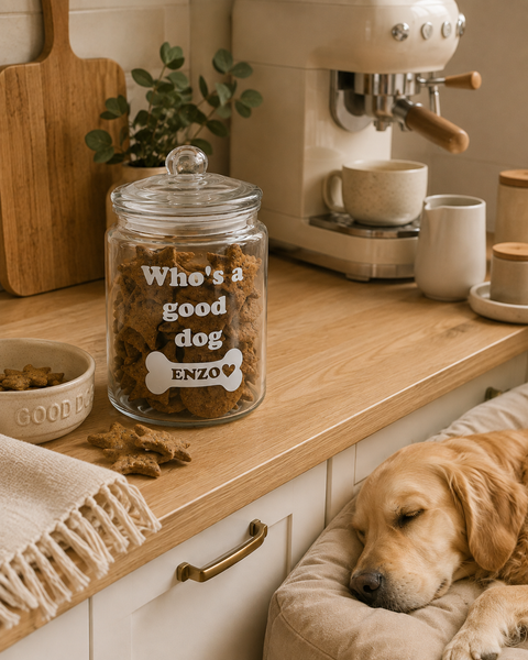 Dear Pet Co Personalised Glass Treat Jar | 4L | Who's A Good Dog