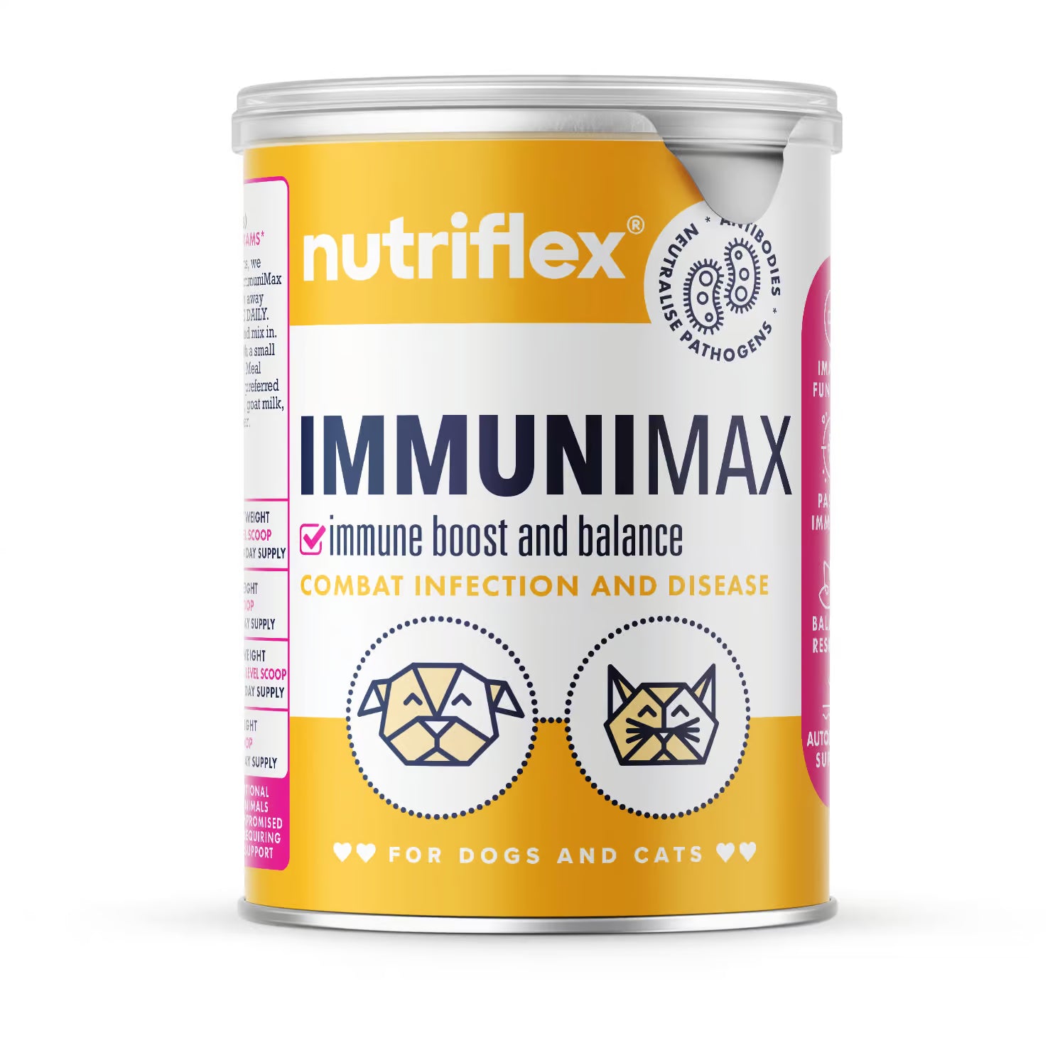 Nutriflex Immunimax can for dogs and cats on a white background