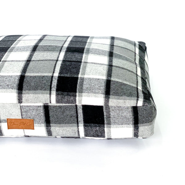 Flannel Lounger Pet Bed | Black & Grey Check - Dear Pet Company